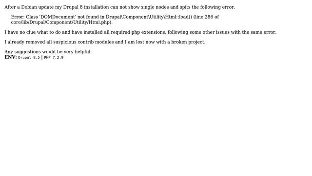 Error: Class 'DOMDocument' not found in DrupalComponentUtilityHtml::load() (line 286 of... смотреть онлайн