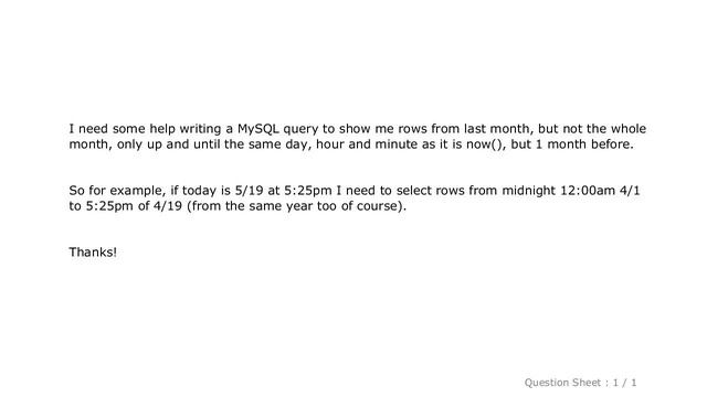 MySQL : MySQL select all rows from last month until (now() - 1 month), for comparative purposes смотреть онлайн
