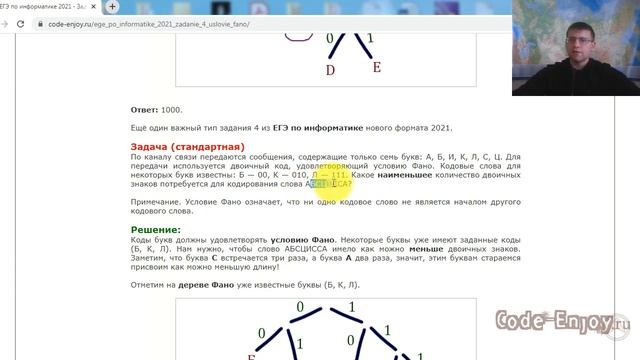 ЕГЭ по информатике 2021 - Задание 4 (Условие Фано) смотреть онлайн