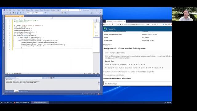 Python Same Number Subsequence Assignment using Visual Studio 2019 смотреть онлайн