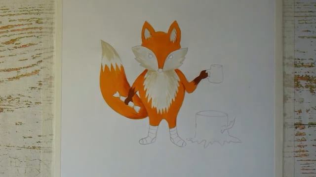 Как нарисовать лису. Рисунок лиса гуашью. Милый лис гуашью. Cute fox. смотреть онлайн