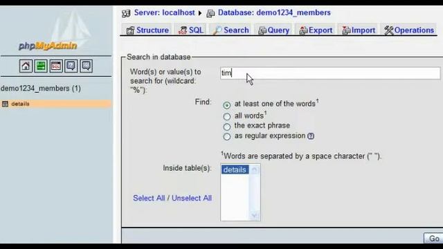 Searching through a database with phpMyAdmin смотреть онлайн