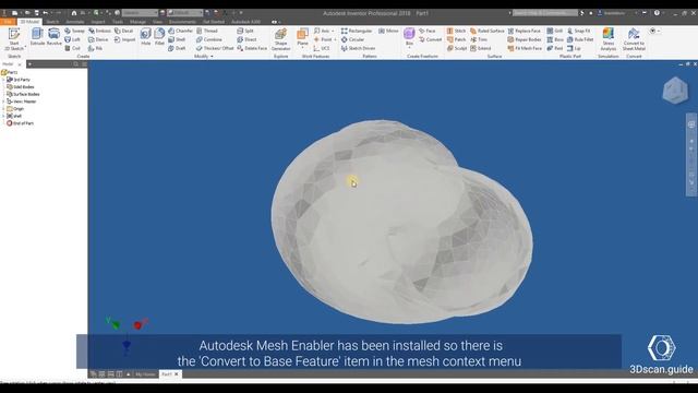 Inventor, video 1. Import and conversion of 3D scan data. 3D scan processing. смотреть онлайн