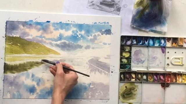 #4 Рисуем акварелью: лодки на горном озере, облака, отражения смотреть онлайн