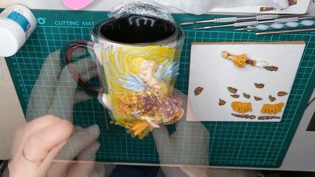 DIY #Декор кружки из полимерной глины Осенний Ангел/Держите зонтики крепче!/Polymer Clay #лепка