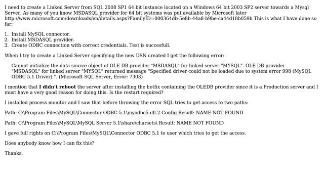 Databases: 64-Bit OLEDB Provider for ODBC (MSDASQL) issues смотреть онлайн