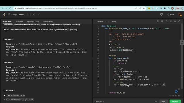 [Leetcode Daily Sep 02] 2707. Extra Characters in a String (Python 中文解說) смотреть онлайн
