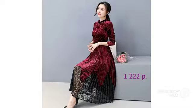 Одежда с AliExpress - Красивое Бархатное Офис-платье Винтаж с длинным рукавом