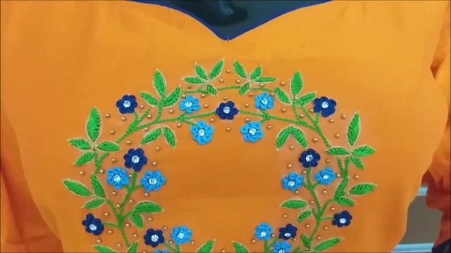 Hand Embroidery Kurti Design 63 - Navy Blue & Light Blue Loose Knot Flower with Green Leaf смотреть онлайн