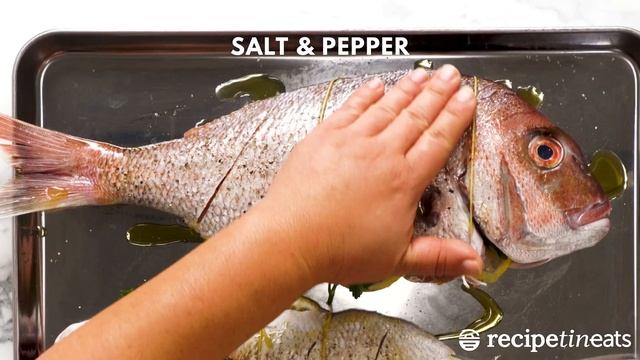 Whole Baked Fish - Herb Stuffed, with Garlic Butter Dill Sauce смотреть онлайн