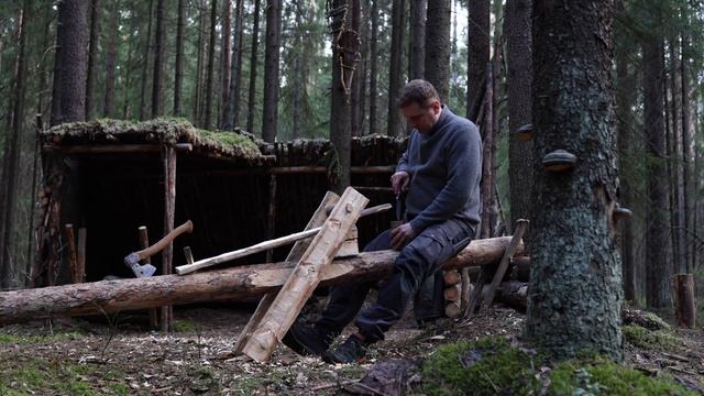 Two Days Bushcraft Trip - Shaving Horse, Birch Bark Spoon, Soup on Birch Sap - No Talk, ASMR смотреть онлайн
