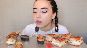 ASMR MUKBANG СУШИ БУРГЕР  ВКУСНЕЙШИЕ ЗАПЕЧЕННЫЕ РОЛЛЫ  MUKBANG asmr  Ayka Emilly