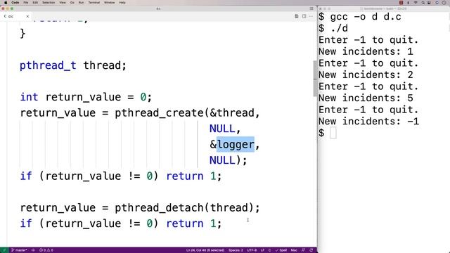 Detached Threads (pthreads) | C Programming Tutorial смотреть онлайн
