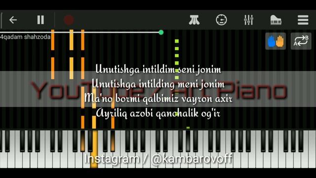 Shahzoda - To'rt Qadam | KARAOKE • TEKST • QO'SHIQ MATNI • LYRIC CLIP • PIANO VERSION | By Kambarov