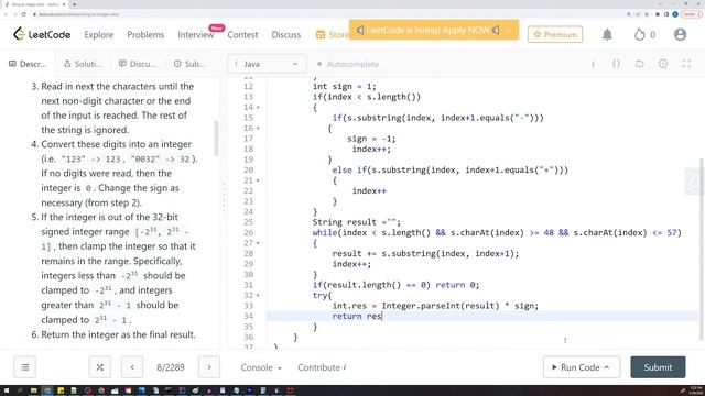String to Integer (atoi) - Leetcode 8 - Java смотреть онлайн