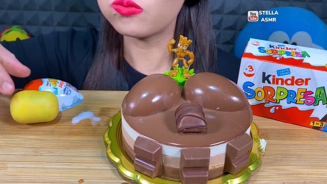 ASMR KINDER DESSERT PARTY, TRIPLE CHOCOLATE MOUSSE CAKE, ICE CREAM, BUENO WHITE, SURPRISE MASSIVE