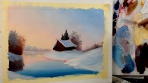 Зимний пейзаж поэтапно. Мастер-класс по живописи маслом для начинающих художников.