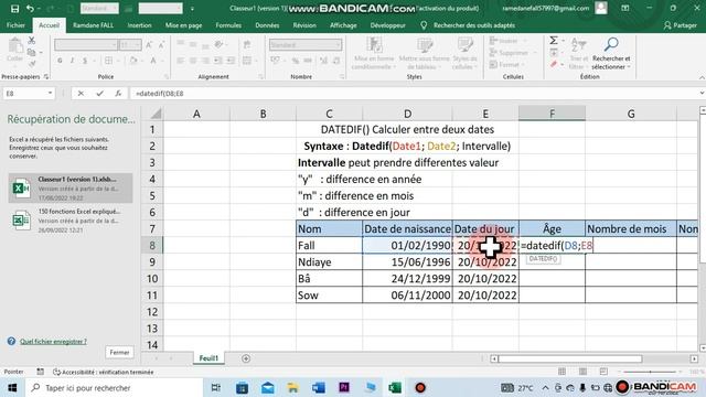 Excel #11 Calcul Âge, la différence entre deux dates en année, en mois ou en jour смотреть онлайн