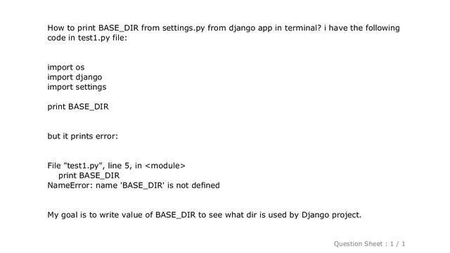 Django : How to print BASE_DIR from settings.py from django app in terminal? смотреть онлайн