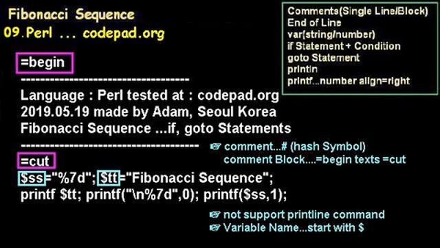 [Adam-042] 코딩,프로그래밍 - 피보나치수열 Fibonacci Perl (16 Lan-goto, if,cond,comparison operator,printf) смотреть онлайн