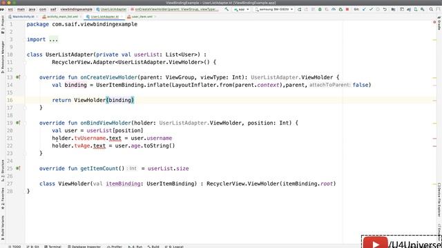 Android View Binding-3 | ViewBinding in RecyclerView Adapter | U4Universe смотреть онлайн