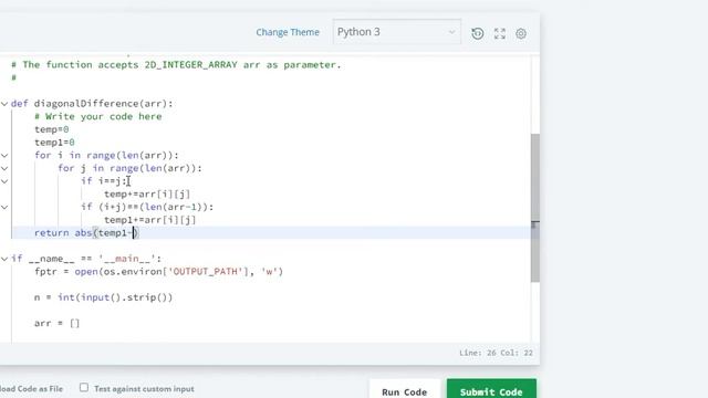 Diagonal Difference using Python3.(HackerRank's question) смотреть онлайн