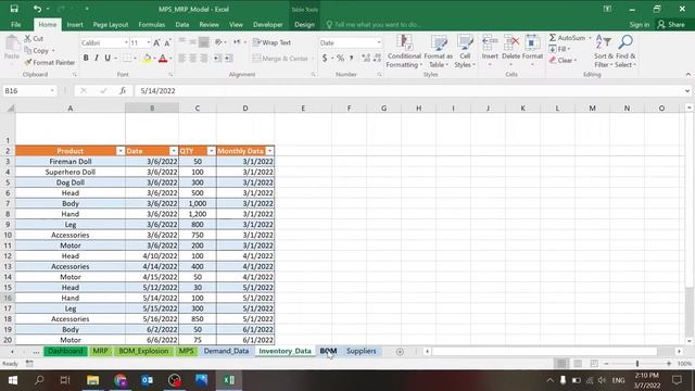 MRP MPS Model In Excel (2022)