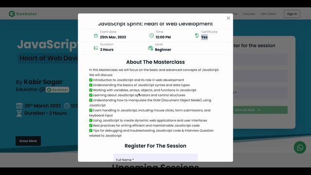 Free JavaScript Course (Live) by Geekster | Free Certificate смотреть онлайн