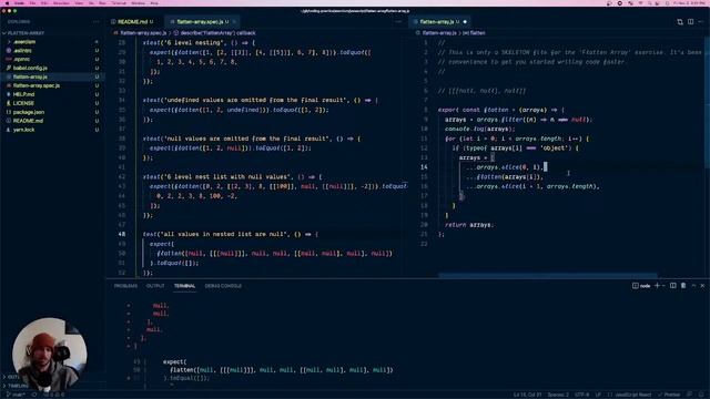 Starting and very nearly finishing the flatten-array problem смотреть онлайн