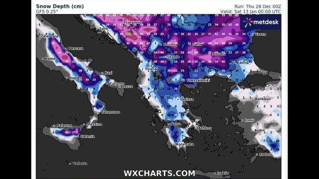 ΚΑΙΡΟΣ | 13 Ιανουαρίου 2024 - Χιονόστρωση και Ψυχρές Αέριες Μάζες GFS 850 HPa Θερμοκρασία