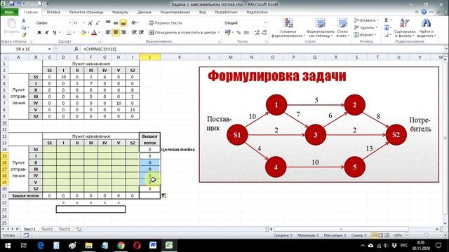 Задача о максимальном потоке Поиском решений Excel смотреть онлайн