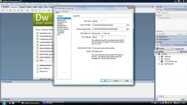 Dreamweaver Tutorial - Creating a Site Root Folder (containing the CSS folder)