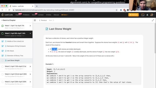 Last Stone Weight (python) - Day 12/30 Leetcode April Challenge смотреть онлайн