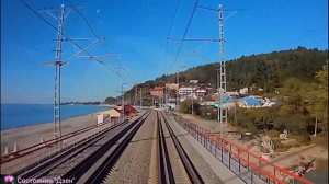 Южный поезд Адлер-Туапсе.  Вид из кабины