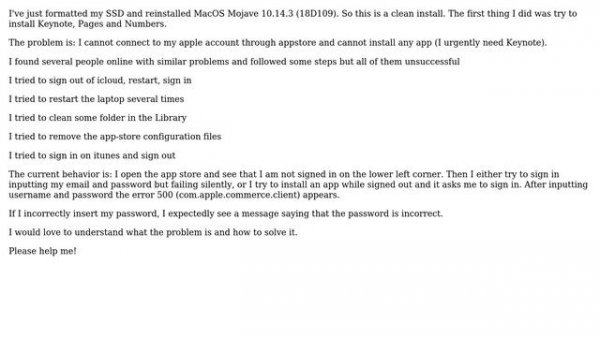 Apple: Appstore error 500 (com.apple.commerce.client) (2 Solutions!!)