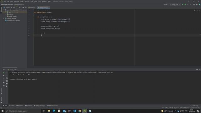 merge sort algoritma implementasyonu //python3 смотреть онлайн