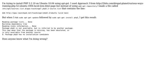 Why can't Ubuntu 10.04's apt-get install php 5.2.10 from a ppa? смотреть онлайн