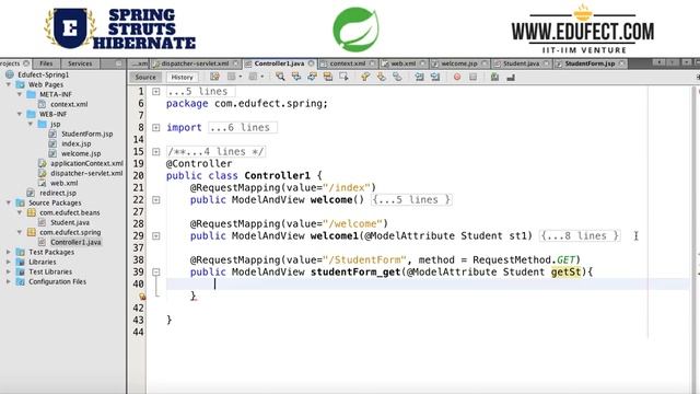 Edufect: Java Frameworks : Taking inputs using a Form. Making a MVC смотреть онлайн