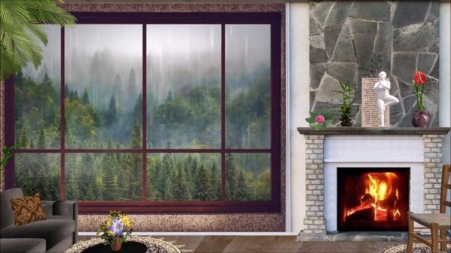 ?Звук костра камина и дождя за окном для сна смотреть онлайн