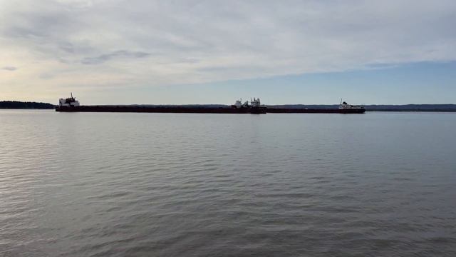 Great Lakes Freighters John G Munson and Stewart J Cort meeting above the Soo Locks. смотреть онлайн