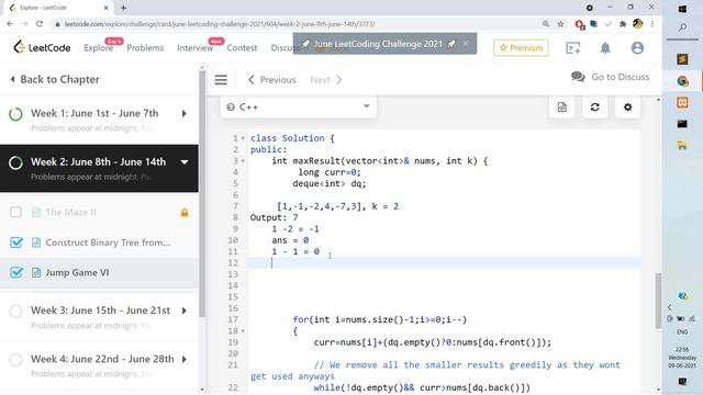 Jump Game VI || june Leetcode Challenge 2021 || C++ Solution || 1696 Problem смотреть онлайн