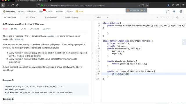 LeetCode 857. Minimum Cost to Hire K Workers Explanation and Solution смотреть онлайн