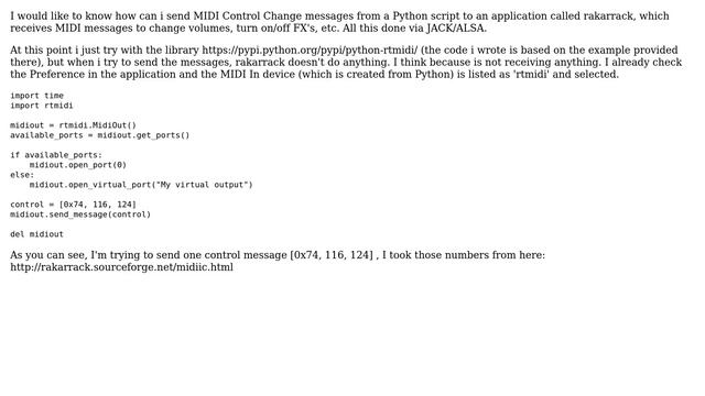 Raspberry Pi: How to send MIDI Control Change Message from Python? смотреть онлайн