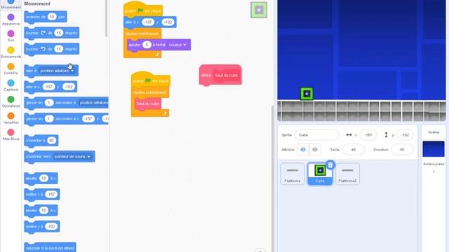 COMMENT CREER UN JEU GEOMETRY DASH SUR SCRATCH 3.0. Partie #1 смотреть онлайн