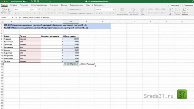 Функции МИНЕСЛИ, МАКСЕСЛИ в Excel смотреть онлайн