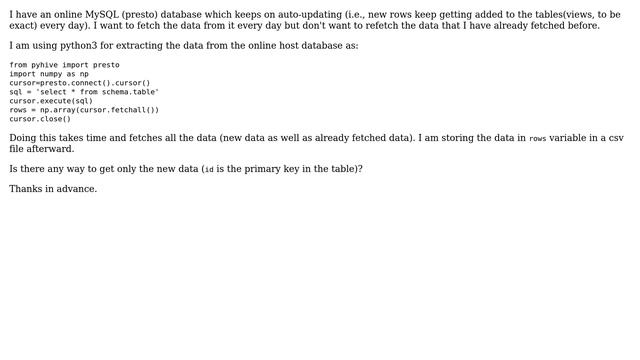 Fetch Only new data from auto-updating online sql database смотреть онлайн