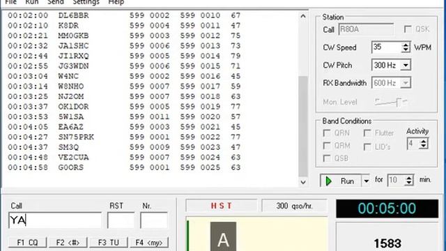 Morse Runner  35 WPM 3173 SKORE (упражнение HST)