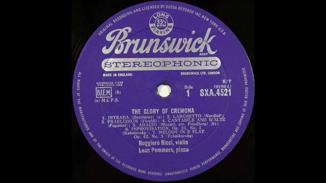 The Glory of Cremona, Brunswick SXA 4521 , side1, Ricci, violin смотреть онлайн