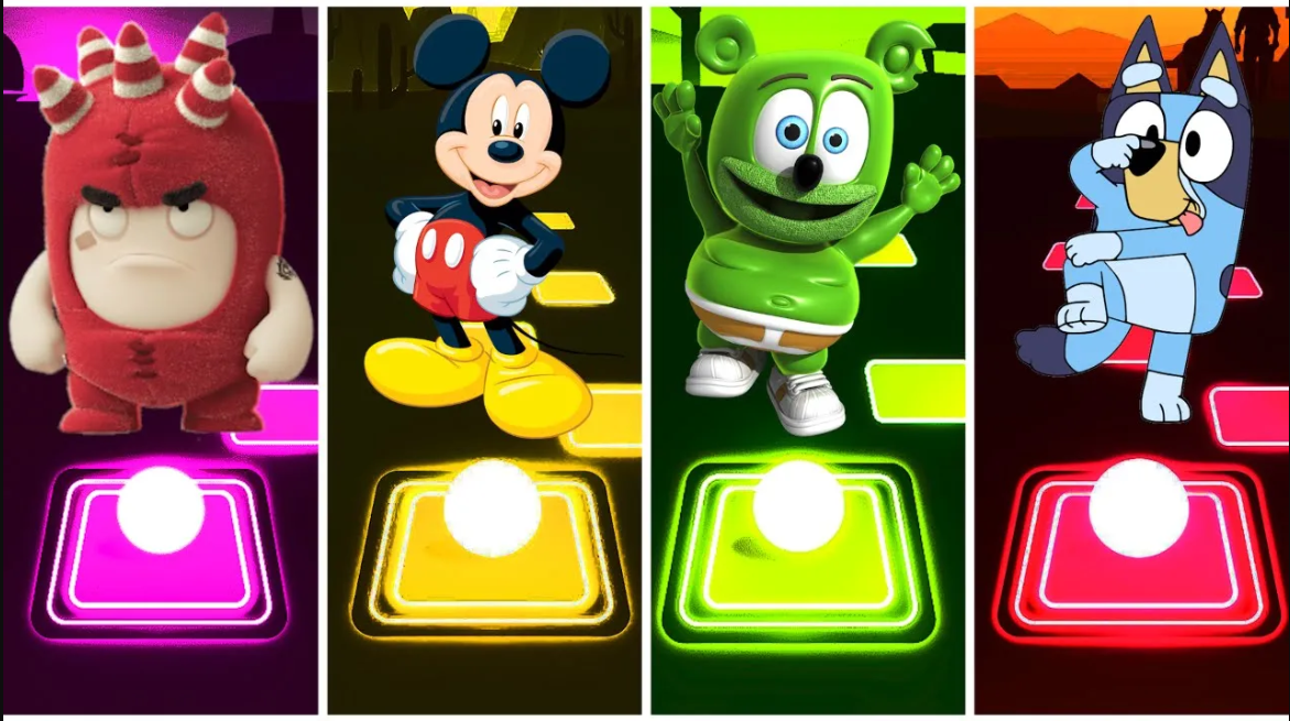 Mickey Mouse ? Oddbods Fuse ? Gummy Bear ? Bluey Bingo Coffin Dance Tiles Hop. ? Кто победит?