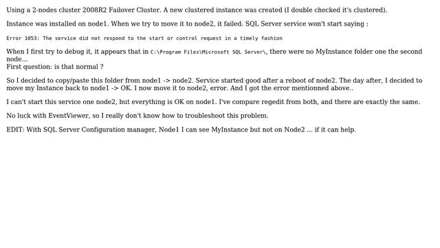 2K8 Cluster - SQL Instance broken on one node смотреть онлайн